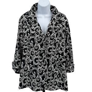 Dressbarn Jacket WMNS 14/16 Black White Geometric Dress Coat Collared Shacket